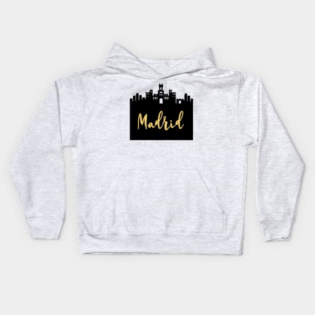 MADRID SPAIN DESIGNER SILHOUETTE SKYLINE ART Kids Hoodie by deificusArt